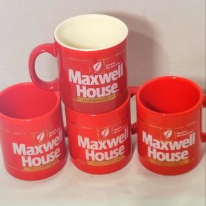 Vintage (4) Maxwell House Coffee Mugs"Good To The Last Drop"Instant Coffee Red